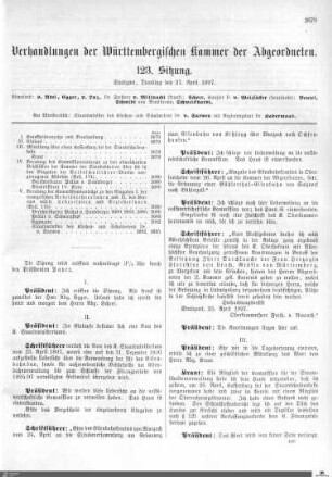 123. Sitzung, Stuttgart, 27.4.1897