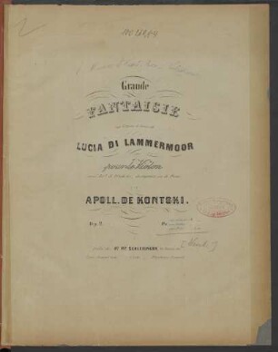 Grande fantaisie sur l'opéra de Donizetti Lucia di Lammermoor : pour le violon avec acc. t de l'orchestre, de quatuor ou de piano ; op. 2