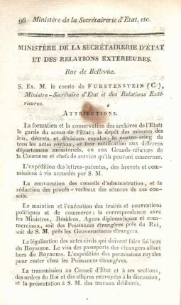 Ministère de la secrétairerie d'état et des relations exterieures.