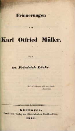Erinnerungen an Karl Otfried Müller