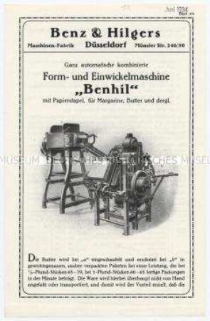 Ganz automatisch kombinierte Form- und Einwickelmaschine "Benhil" mit Papierstapel, für Margarine, Butter und dgl.