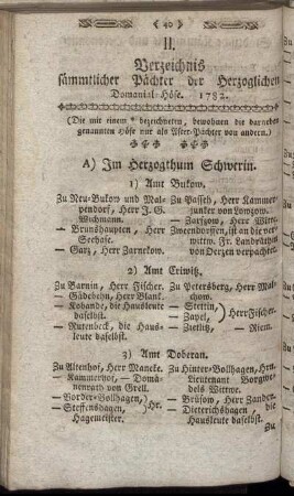 II. Verzeichnis sämmtlicher Pächter der Herzoglichen Domanial-Höfe. 1782