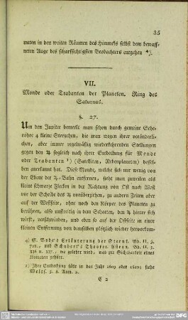VII. Monde oder Trabanten der Planeten. Ring des Saturns