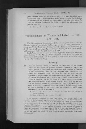 Versammlungen zu Wismar und Lübeck. - 1458 Mrz. - Juli.