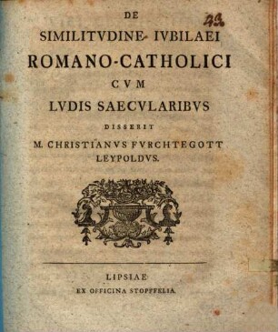 De similitudine iubilaei Romano-Catholici cum ludis saecularibus