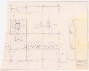 Geschäftshaus Knesebeckstraße/Kurfürstendamm, Berlin-Charlottenburg: Schalplan Decke über 3.OG: Grundriss, Schnitte 1:50