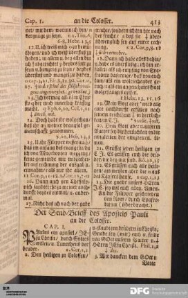 Der Send-Brieff des Apostels Pauli an die Colosser.