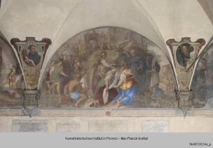 Freskenzyklus mit Darstellungen zu den Ursprüngen des Servitenordens : Filippo Benizzi bekehrt zwei Sünderinnen vor Todi (1285)