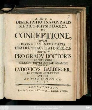 Dissertatio Inavgvralis Medico-Physiologica De Conceptione