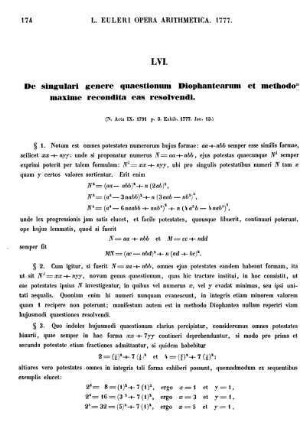 LVI. De singulari genere quaestionum Diophantearum et methodo maxime recondita eas resolvendi.