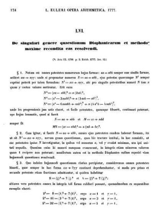 LVI. De singulari genere quaestionum Diophantearum et methodo maxime recondita eas resolvendi.