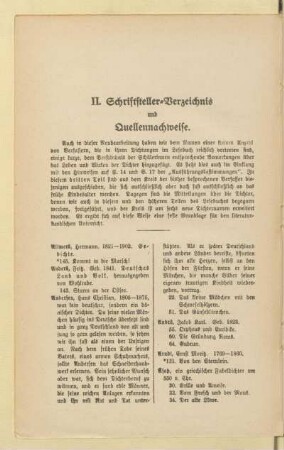 II. Schriftsteller-Verzeichnis und Quellennachweise