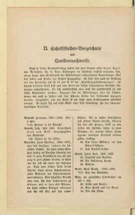 II. Schriftsteller-Verzeichnis und Quellennachweise