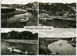 Diesbar. Blick auf Diesbar mit Elbe und Dampfern