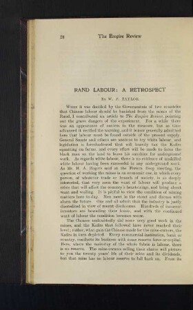 Rand Labour: A Retrospect