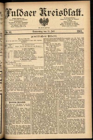 Erste Ausgabe vom Donnerstag, den 11. Juli 1901.