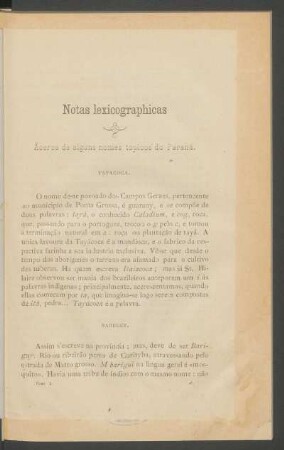 Notas lexicographicas : Ácerca de alguns nomes típicos do Paraná.