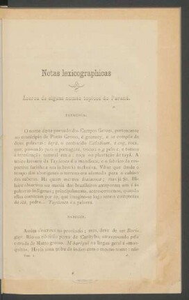 Notas lexicographicas : Ácerca de alguns nomes típicos do Paraná.