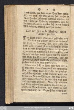 Von der Zeit und Methode diesen Saamen zu säen.