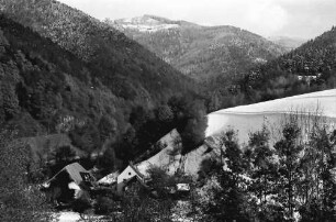 Buchenbach: Belaubtes und verschneites Höllental; mit Falkensteig und Nessellachen; von höher; rechts Schneefeld