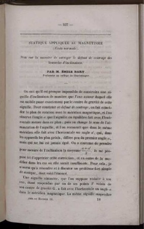 Statique appliquee au magnétisme.