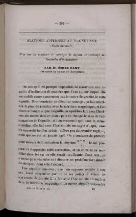 Statique appliquee au magnétisme.