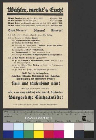 Flugblatt der Bürgerlichen Einheitsliste (BEL) zur Landtagswahl am 14. September 1930