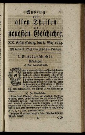 XIX. Stück. Coburg, den 8. May. 1754.