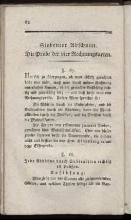 Siebenter Abschnitt. Die Probe der vier Rechnungsarten.
