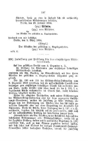 Zulassung zur Prüfung für den einjährigen Militairdienst : [III. Gymnasien und Realschulen]