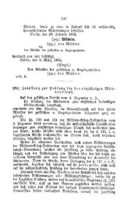 Zulassung zur Prüfung für den einjährigen Militairdienst : [III. Gymnasien und Realschulen]