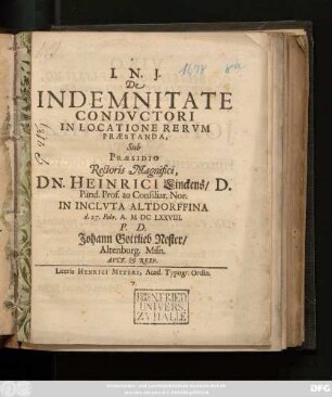 De Indemnitate Conductori In Locatione Rerum Praestanda