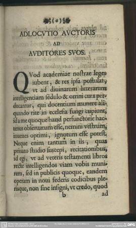 Adlocutio Auctoris Ad Auditores Suos