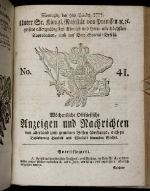 No. 41. Montags, den 9ten October 1775