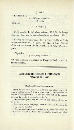 Agrégation des sciences mathématiques (concours de 1893).