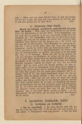 V. Sprichwörter, Denksprüche, Rätsel