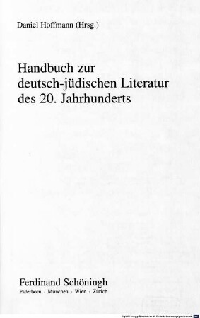 Handbuch zur deutsch-jüdischen Literatur des 20. Jahrhunderts