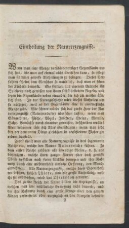 Eintheilung der Naturerzeugnisse.