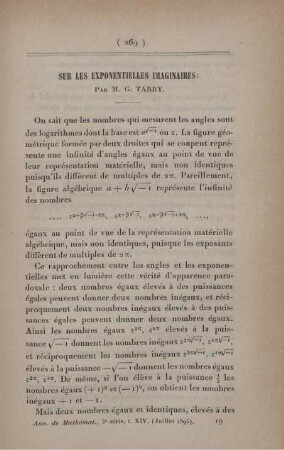 Sur les exponentielles imaginaires.