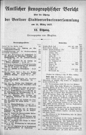 Sitzung 12, 31.03.1927