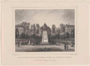 Das Denkmal Friedrich August I. von Sachsen vor dem Wallpavillon im Zwinger in Dresden, aus Rohbocks und Koehlers Königreich Sachsen, Thüringen und Anhalt von 1857