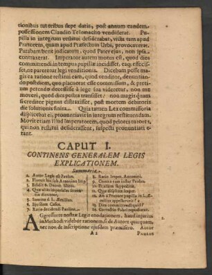 Caput I. Continens Generalem Legis Explicationem.