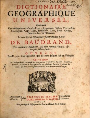 Dictionnaire geographique universel ...