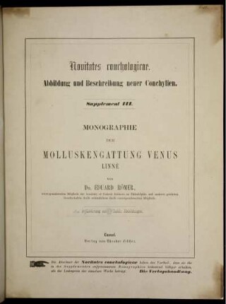 Suppl. 3, Bd. 1: Novitates conchologicae. Suppl. 3. Monographie der Molluskengattung Venus, Linné. Bd. 1