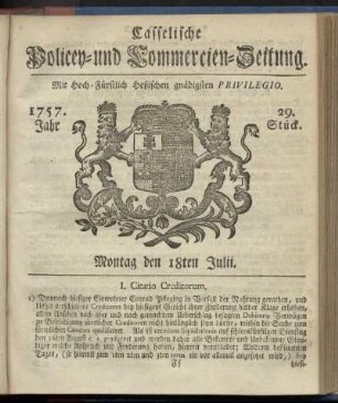 29. Stueck, Montag den 18ten Julii 1757