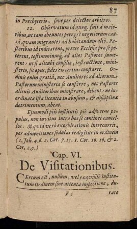 Cap. VI. De Visitationibus.