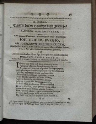 II. Abschnitt. Schriften bey der Schulfeyer dieses Jubelfestes.