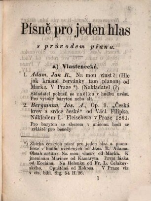 Průvodce v oboru českých tištěných pîsnî pro jeden neb vîce hlasů : Em. Meliš a Jos[ef] Bergmann. 