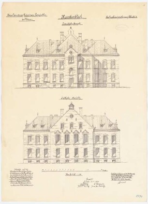 Garnisonslazarett, Worms: Aufriss Nordansicht, Südansicht 1:100