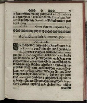 Adjunctum sub Numero 5to. Sententia.